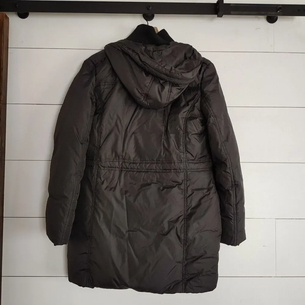 Michael Kors Women’s Black Hooded Puffer Coat Quilted Zip Snap Jacket Size Small